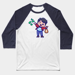 Cute Rich Boy Throws Money Cartoon Baseball T-Shirt